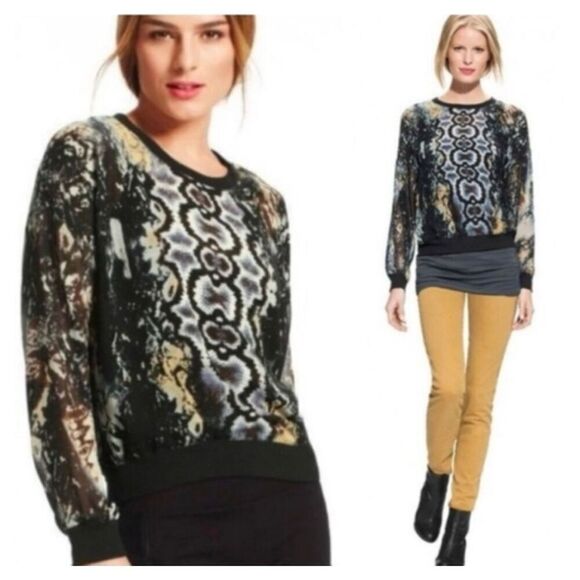 ✨CAbi Sweatshirt Python Print Sheer Chiffon Sz Medium Top✨ - Picture 4 of 8